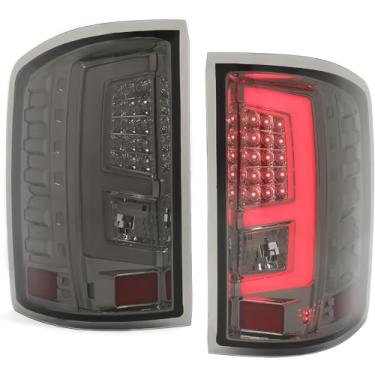 Imagem de KUAFU Conjunto de luz traseira compatível com GMC Sierra 1500 2500HD 3500HD 2014-2018 2014-2018, lâmpadas de freio de parada traseira esquerda e direita com fiação alojamento cromado lente fumê