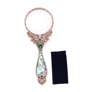 Imagem de oshhni Lupa de leitura estilo retrô 4x, cabo antiderrapante, ferramenta compacta de identificação, auxílio de leitura para artesanato e ciências, Bronze Vermelho