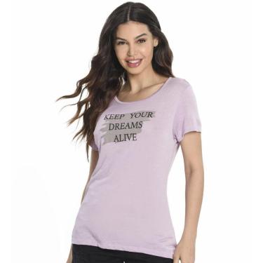 Imagem de T-Shirt Camiseta Feminina Leve Elástica Estampada Roxa-Feminino