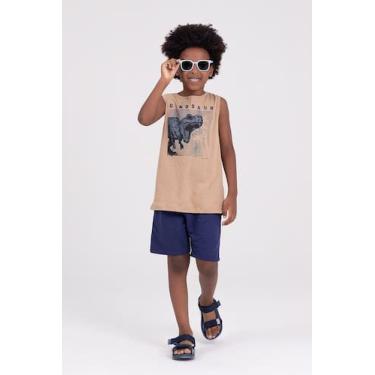 Imagem de Conjunto Regata Infantil Dinosaur Bege - Vida Costeira Oficial, 10, Be