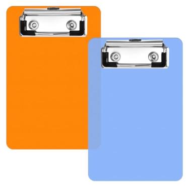 Imagem de Mini prancheta de 10 x 15 cm, 2 pranchetas pequenas, azul e laranja, portátil, pequena prancheta de plástico, mini prancheta para blocos de notas, escritórios, restaurantes, listas de bolso de recibos