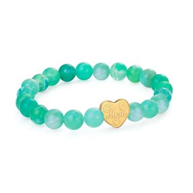 Imagem de PDOUSELF Pulseira de miçangas, presente mãe avó, irmã mais velha, feito à mão, natureza, pedra preciosa elástica para mulheres, joias de cura para ioga, pulseiras amazonita com pingente de coração