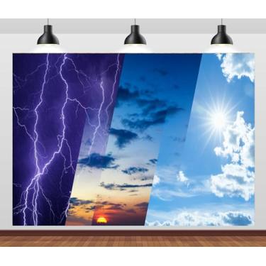 Imagem de Loccor 2,1 x 1,5 m Tecido Mudança Climática Pano de Fundo Variedade Condição Climática Colagem de Imagem do Céu Previsão do Tempo Fundo para Fotografia Estação Meteorológica Repórter Photo Booth