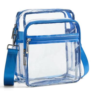 Imagem de LATMAP Bolsa transparente para eventos de estádio 30 x 15 x 30 cm, bolsa transparente com 3 bolsos com zíper, bolsa transversal para shows, esportes, Azul