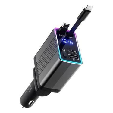 Imagem de Carregador Turbo Para Carro Retrátil Tipo C Lightning - C1-CAR CHARGER