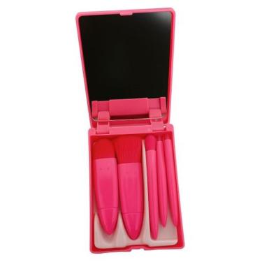 Imagem de Kit Pincel Maquiagem Bolsa Estojo E Espelho Cerdas Macias - Bella