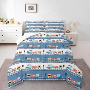 Imagem de Erosebridal Conjunto De Edredom Fofo Locomotiva A Vapor Completo Para Crianças Pequenas, Roupa Cama Trem Kawaii, Veículos Construção, Edredons E Conjuntos Desenho Animado, Ferrovia, Com Tema Carro M