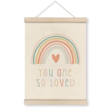 Imagem de HRQKO You Are So Loved — Moldura inspiradora para pendurar pôster, arte de parede boho arco-íris com molduras de madeira, citações motivacionais, decoração de parede para berçário, sala de aula,