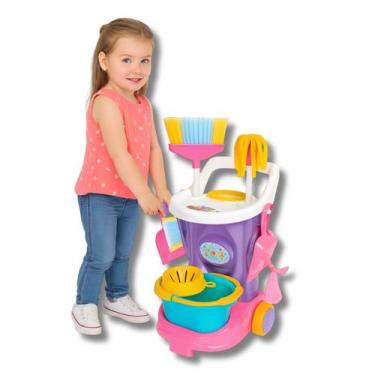 Imagem de Carrinho de Limpeza Infantil Rosa com Acessórios  Brinquedo Educativo 