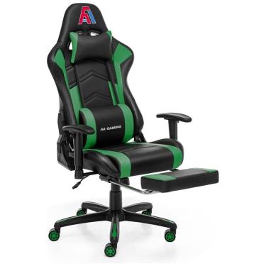 Imagem de Cadeira Gamer Ergonômica, Giratória com Apoio para Lombar e Pés, AA Products, Verde e Preta