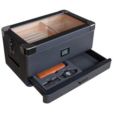 Imagem de Umidor Militar para Charutos em Madeira de Cedros com Higrômetro Preciso, CASE ELEGANCE, Preto