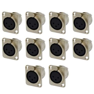 Imagem de 10 peças XLR de metal 3 pinos soquete fêmea chassi montagem em painel microfones adaptador de áudio conector plugue
