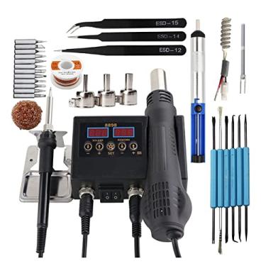Imagem de Estação de solda 2 em 1 750W 8898 Kit de estação de solda de retrabalho com display digital Ferro de solda Ferramentas de solda para reparo de ar quente (cor: conjunto-5)