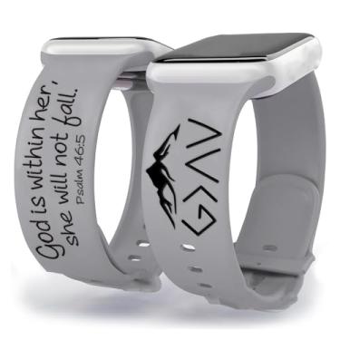 Imagem de OAEUQ Pulseira de silicone para relógio bíblico God In Her Heart Gravada com Salmo 46:5 para relógios Jesus Deus Cristão Psalm de 38 mm, 40 mm, 41 mm, 42 mm, 44 mm, 45 mm, 46 mm, 49 mm, presente