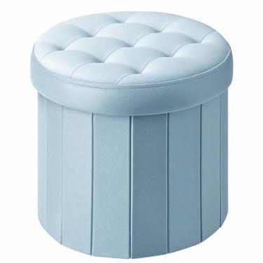Imagem de Cesta otomana dobrável para armazenamento, redonda, 36x36x33cm, veludo