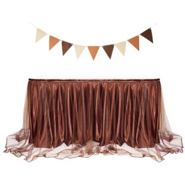 Imagem de Phantomon Saia de mesa de tule de 1,8 m para chás de bebê, toalha de mesa tutu com babados para mesas retangulares ou redondas, saia de mesa para festa de aniversário e decorações de mesa de sobremesa