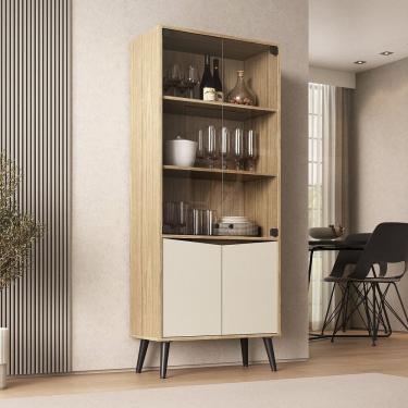 Imagem de Cristaleira Vitrô 70cm 2 Portas de Vidro Amendoa / off white