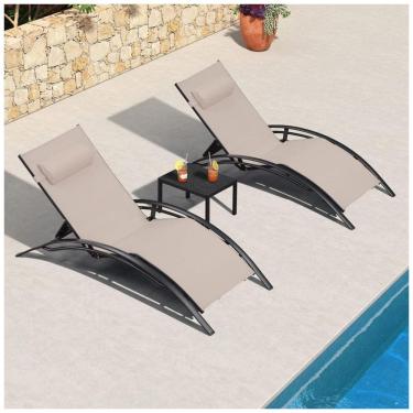 Imagem de Espreguiçadeiras Grandes com Mesa Lateral, Cadeiras Reclináveis Ajustáveis para Piscina, Praia e Jardim