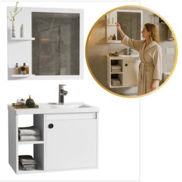 Imagem de Conj Gabinete Banheiro 2 Nichos 60cm com Espelheira e Cuba - Adonis, B