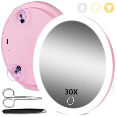 Imagem de Espelho de aumento JJHxR 30X côncavo com luzes, ampliação de 30x