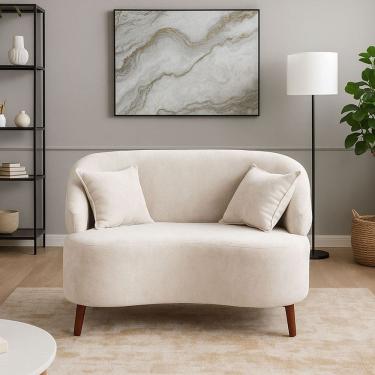 Imagem de Sofá Orgânico Curvo 2 Lugares Feijão Bouclé Bege Claro