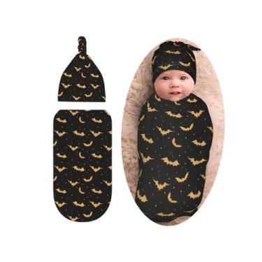 Imagem de Conjunto de cobertores e gorros Swaddle Sozzile Halloween Bat 90x53 cm