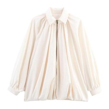 Imagem de Jaqueta feminina Xunger Puffed Bomber, tamanho grande, bege, tamanho L