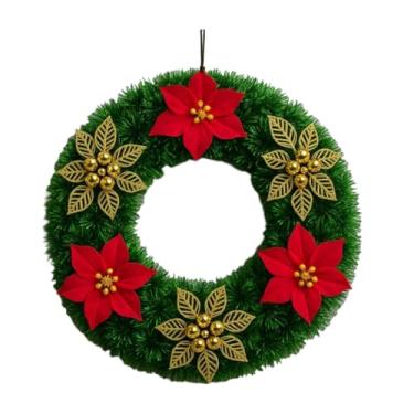 Imagem de Guirlanda Natalina Decoração de Natal Estruturada 40CM com flores vermelhas
