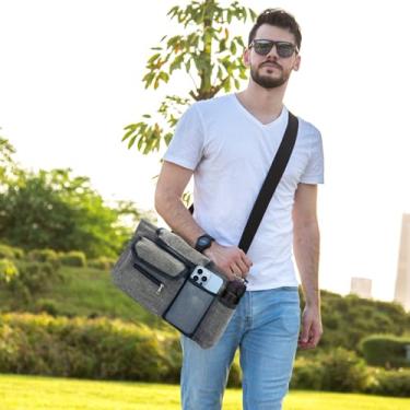 Imagem de Bolsa organizadora universal para pendurar grande capacidade e bolsos com alça de ombro ajustável, guarda-chuva, armazenamento de telefone, Cinza, One More Zipper Pocket