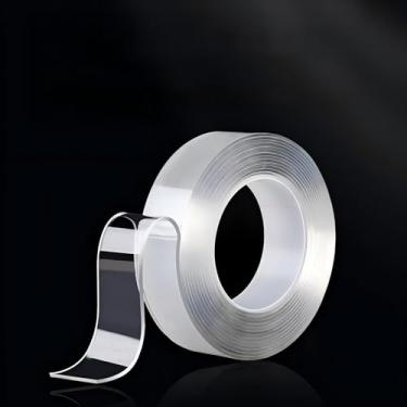 Imagem de Fita dupla face, fita adesiva removível transparente com design elástico forte e sem rastro, adequada para decoração de parede de escritório em casa, fácil de cortar