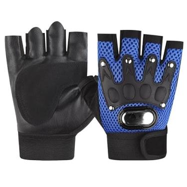 Imagem de Luvas de meio dedo antiderrapantes que absorvem impactos respiráveis luvas para ciclismo, fitness, equitação, esportes, exercício, trabalho, luvas sem dedos (azul)