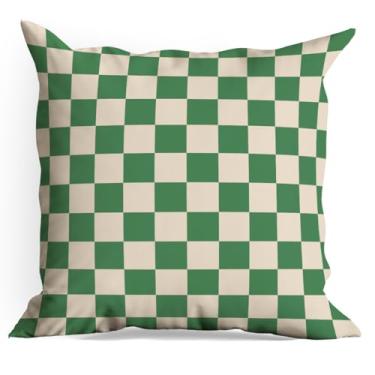 Imagem de Capas de almofada xadrez verde, pacote com 18 x 18, capas de almofada quadriculadas para sala de estar, casa de fazenda, quarto, sofá-cama, decoração de assento de carro, almofada estética