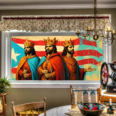 Imagem de HOMETITUTE Película para janela estilo vitral Three Kings, coroa real, adesivo de vidro decorativo para janela de privacidade, para casa, sala de estar, quarto, escritório, 100 x 44 cm