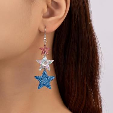 Imagem de Brincos patrióticos femininos de 4 de julho, vermelho, branco, azul, bandeira americana, brincos de acrílico para o Dia da Idependência dos EUA, Extra Large, Acrílico, Sem pedra preciosa