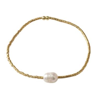 Imagem de Pulseiras de coração de pérolas douradas para mulheres, lindas contas boho, empilháveis, feitas à mão, bola, amizade, elástico, verão, praia, joias, presente, Medium, Latão, Sem Pedra Preciosa
