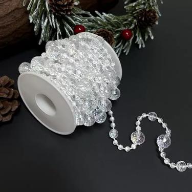 Imagem de Enfeites de pendurar decorativos de Natal de 4,6 m, contas de guirlanda de cristal iridescente transparente, corrente de contas de plástico brilhante para centros de mesa de árvore de Natal e