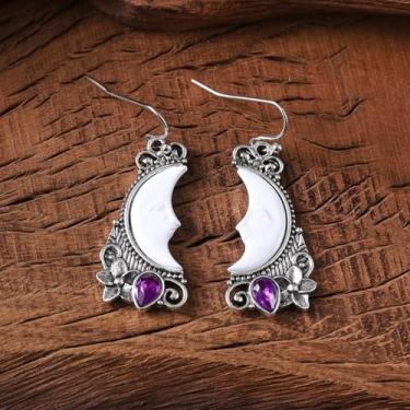 Imagem de Brinco vintage estilo étnico ocidental antigo prata lua sol rosto brinco pingente retrô boêmio brincos femininos presentes para ela, No Size, Liga de aço, Sem pedra preciosa