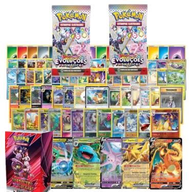 Imagem de 40 Cartas Pokemon Nenhuma Repetida + 2 Boosters Pokémon Lacrados Evoluções Prismáticas