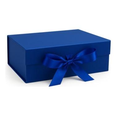 Imagem de Caixa De Presente DobráVel Em PapelãO Com Fecho MagnéTico E Fita De Cetim(Azul,(P) - 20x18,2x8 CM)