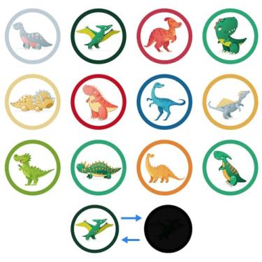 Imagem de 24 folhas de adesivos de treinamento de penico, 12 padrões de adesivos de xixi que mudam de cor fofo desenho animado alvo de banheiro para s (padrão de dinossauro)