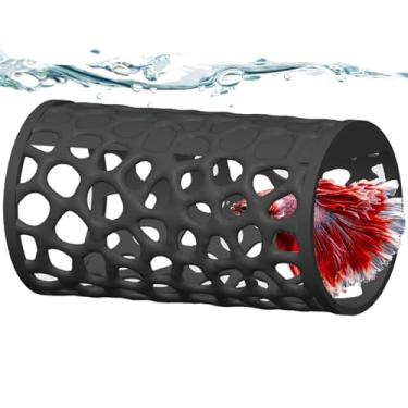 Imagem de Daelala Túnel betta flutuante, rede de peixe Betta, caverna e esconde-se, brinquedos de peixe Betta para descansar e brincar