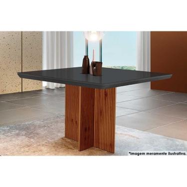 Imagem de Mesa Para Cozinha Berlim Com Tampo 90x90cm Madeirado Vidro Canto Curvo Imbuia Ripado 3d Grafite Rufato