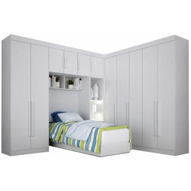 Imagem de Conjunto Guarda Roupa Modulado Orion Branco Solteiro 11 Portas 9 Gavetas Leifer Móveis