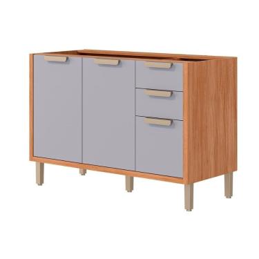 Imagem de Balcão De Cozinha S- Tampo Eloise C- 2 Portas E 3 Gavetas 120cm Cinamomo-platina - Mgm