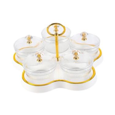 Imagem de Generic Bandeja para servir lanches de frutas secas, doces, nozes, com alça, com tampa, pote de armazenamento de cozinha, bandeja de servir dividida para casa, Creme Branco 5 Grades