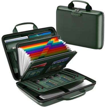 Imagem de HIBWN Caixa de documentos à prova de fogo, caixa rígida organizadora de arquivos à prova de fogo com trava e pasta de arquivos sanfonada de 13 bolsos, cofre portátil para casa, escritório, viagem