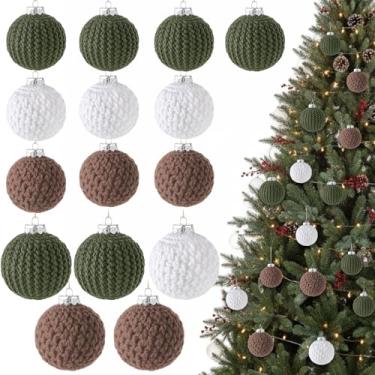 Imagem de Suzile 15 bolas de enfeite de Natal de crochê, bolas de tricotado rústicas neutras para pendurar na árvore de Natal para Natal, inverno, férias de fazenda, guirlanda de lareira para decoração de