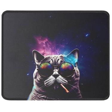 Imagem de Mouse pad legal gato no espaço astronauta gatinhos com óculos de sol mousepad com base de borracha antiderrapante para jogos, PC, escritório