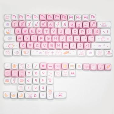 Imagem de AULA Teclas MOA 116 teclas, conjunto de teclas PBT para teclado mecânico, teclas fofas com padrão Pink Bunny compatíveis com interruptores MX Cherry e 100%, TKL, 75%, 65%, 60% Layout