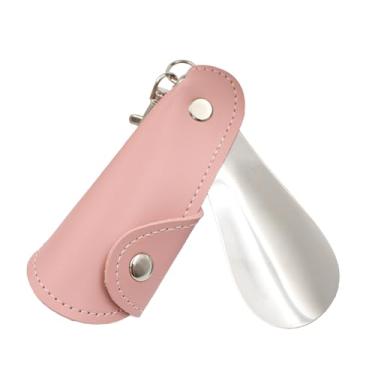 Imagem de TJCGCKK Chifre de sapato de metal com coldre, 1 peça de buzina dobrável com chaveiro, mini colher de sapato de aço inoxidável para viagem, ajudante de sapato de bolso com alça pequena para homens e